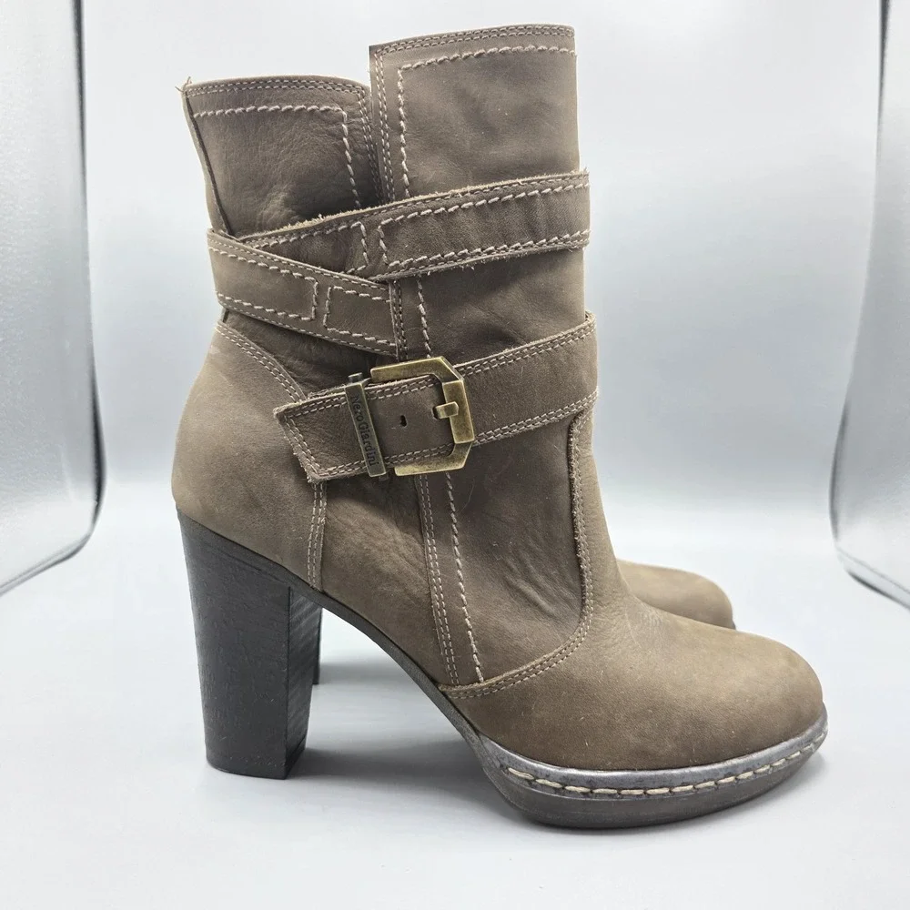 Nero Giardini Booties Womens 37 Brown Leather Ankle Strap Buckle High Heel Dress